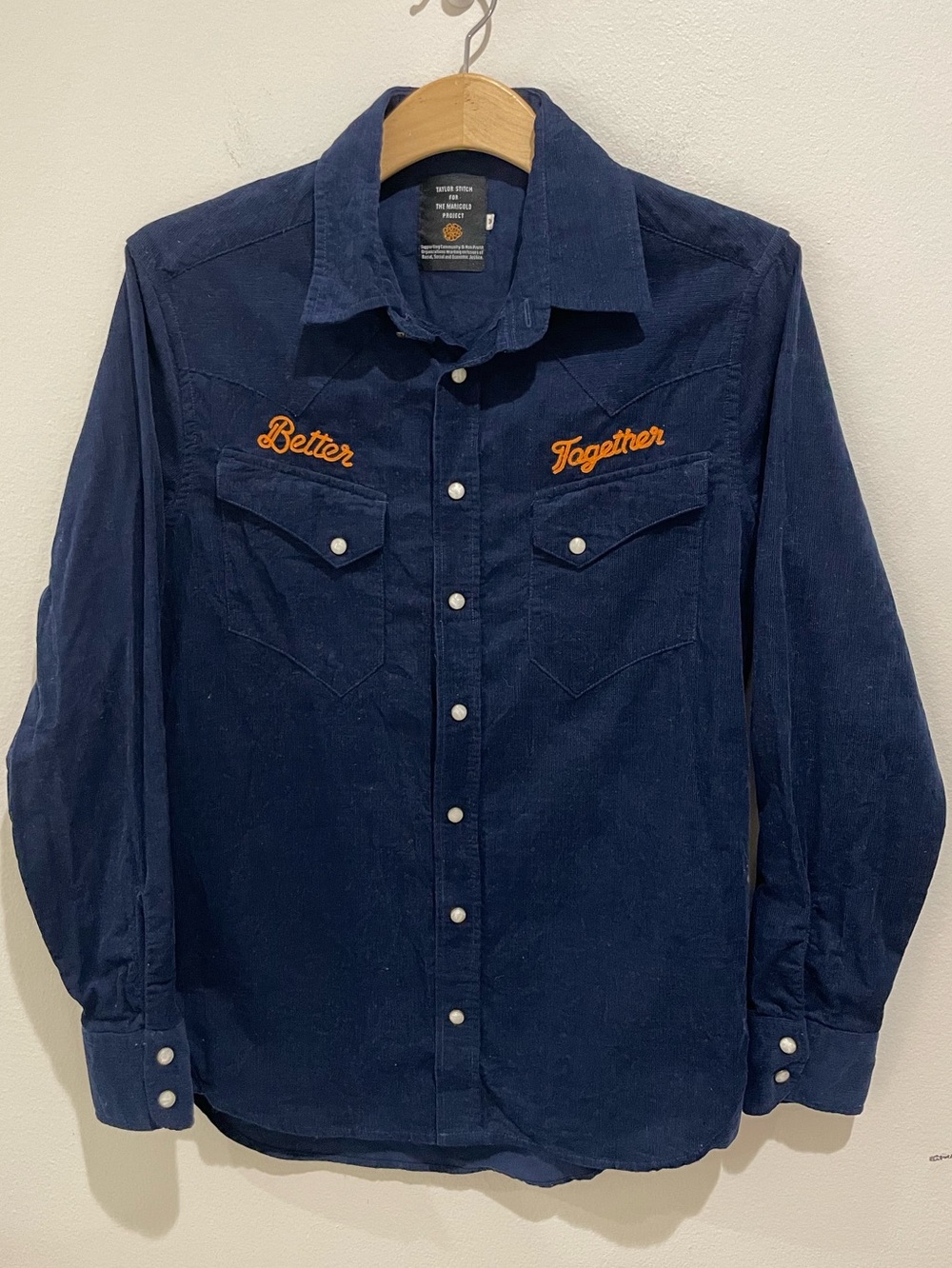 Taylor Stitch Marigold Pearl Snap Shirt Men's 38 Blue Corduroy Limited Rare